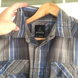 Prana Blue plaid snap button up